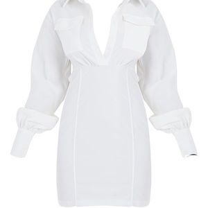White Open Back Tie Detail Shirt Dress